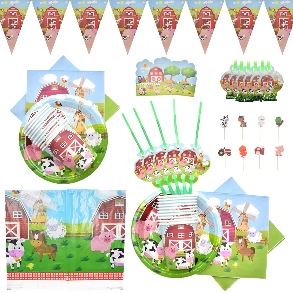 

Farm Animal Barn Themed Party Supplies Disposable tableware set baby shower Farm House Fun Barnyard Animals Party Decorations