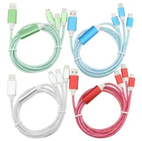 1.2M LED Flowing 3 in 1 Micro USB Type C 8Pin Multi Charger Cable Fast Charging Wire Cord for iPhone Xiaomi Huawei Mobile Phones