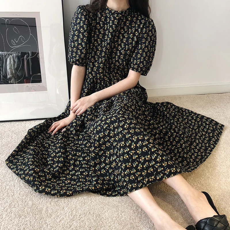 Новое поступление весеннее женское винтажное шифоновое длинное платье с круглым