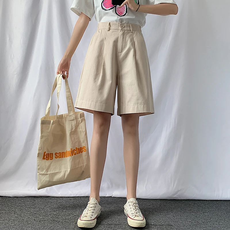 

2021 Women Summer Shorts High Waist Loose Oversize Sport Shorts Korean Casual Wide Leg Pants Fashion Beach Party Short with Belt