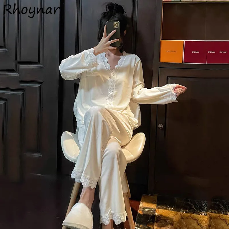 

Pajama Sets Women V-neck Tender Elegant New Arrive Sexy Sweet Solid Cozy Leisure Loose Sleepwear Homewear Mujer Casual Daily Ins