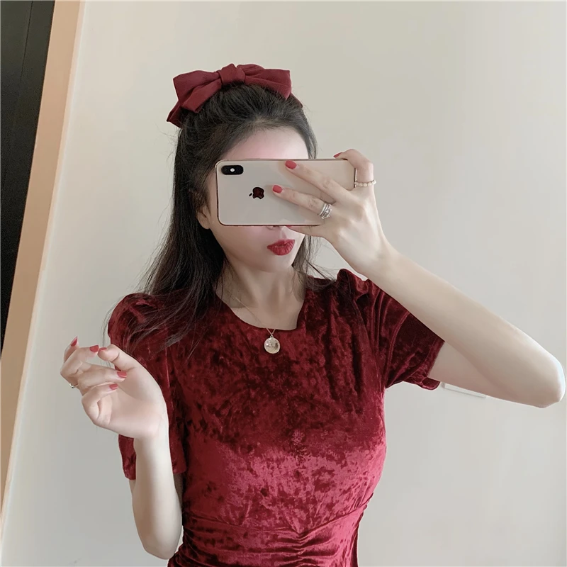 Красное бархатное мини-платье Curto модное Брендовое винтажное платье в стиле