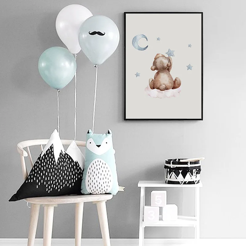 Детский постер детский настенный художественный принт с медведем Кроликом