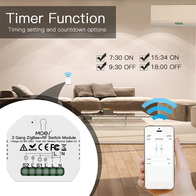 

Modulo interruptor de luz inteligente Tuya ZigBee 3,0, interruptor de rele de 2 entradas Zigbee + RF, funciona a distancia con A