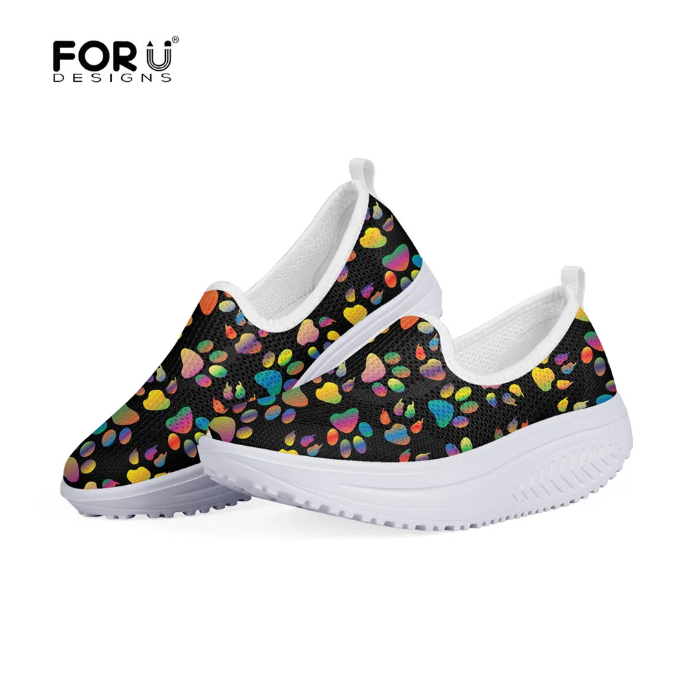 

FORUDESIGNS Funny 3D Dog Paw Patttern Summer Mesh Ladies Shoes Casual Sneakers Flats Platform Height Increasing Female Shoes
