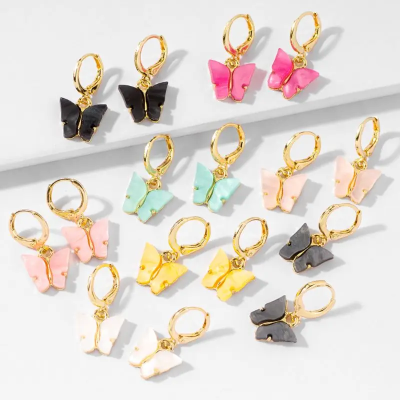 

12 Colors Butterfly Drop Earrings Tiny Dainty Mini Butterfly Hoop Earrings Set Jewelry for Women Girls