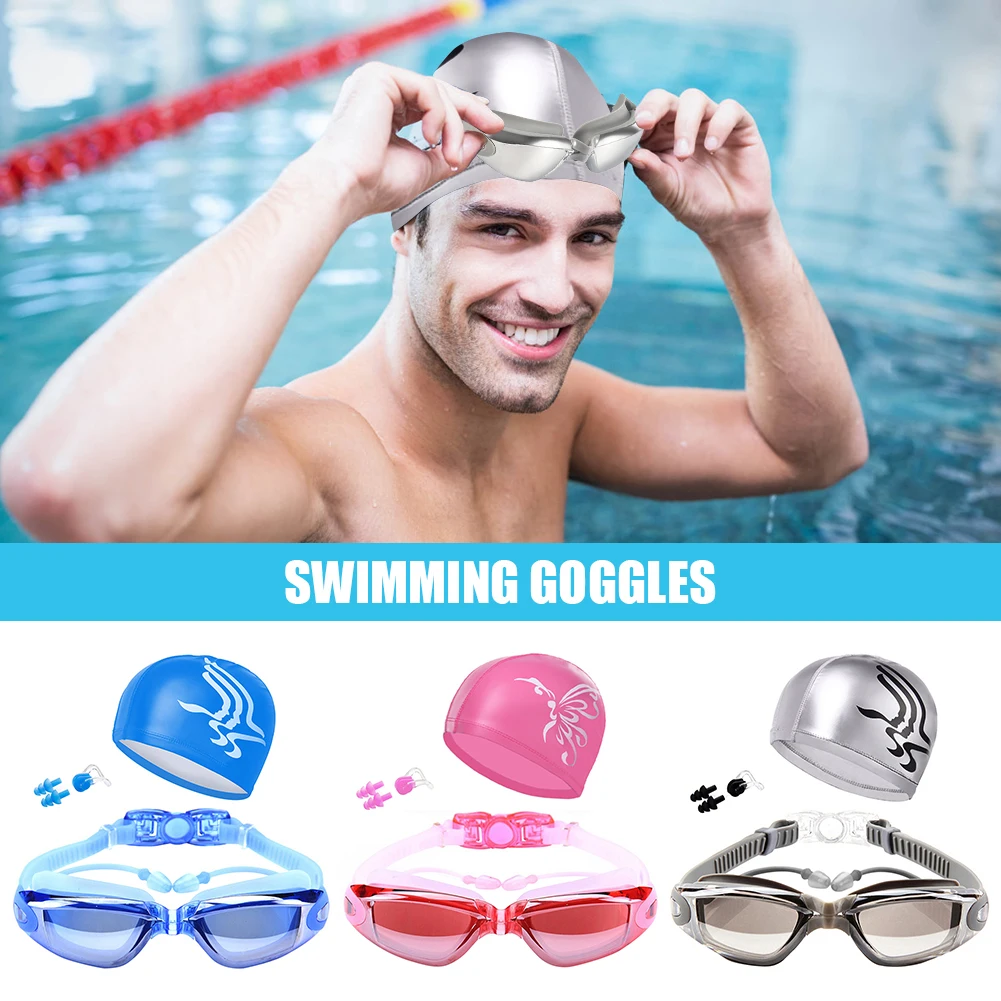 

Unisex Waterproof Anti-fog Glasses Set Swimming Goggles with Earplugs Nose Clip Swim Goggles Waterproof Swimming Eyewear