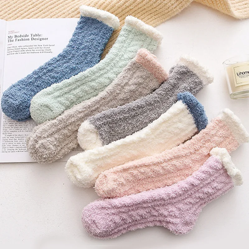 20 Pairs/set Sleeping Socks Female Thickened Warm Middle Tube Household Women Socks Floor Socks Coral Velvet Sock Wholesale Gift