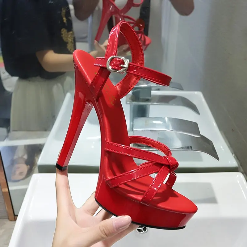 

2021 New Women Heels Fashion Breathable Peep Toe Shoes Buckle Strap Korean Style Casual Shoes Solid Super High Shoe for Women