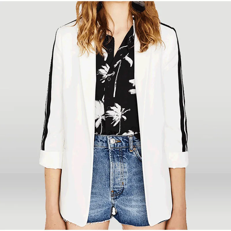 Женский блейзер в полоску с лоскутным рукавом большие размеры 3Xl 4Xl Весенняя