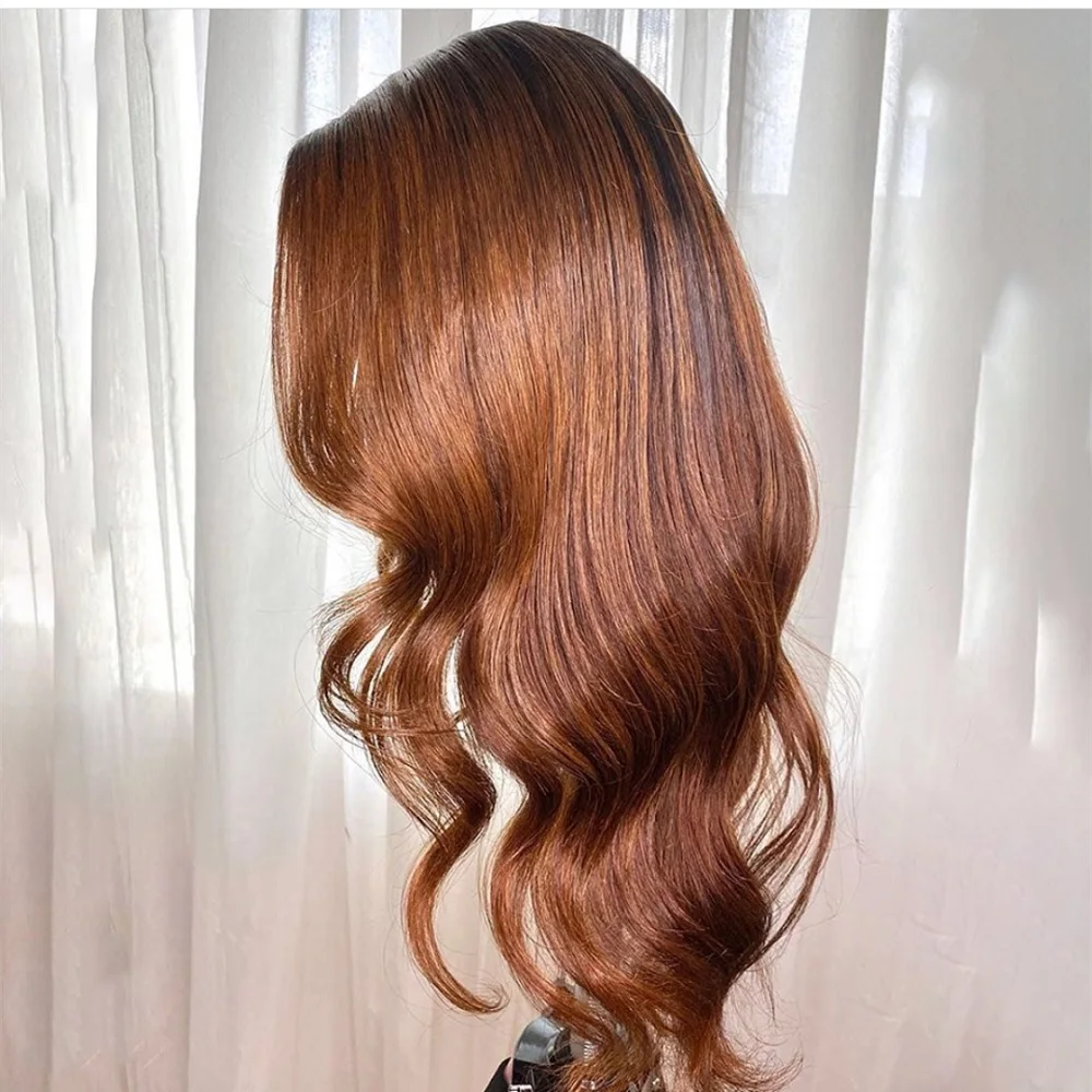Beli Wig Gelombang Tubuh Hightlight Wig Rambut Manusia Renda Depan Coklat Ombre Wig Berwarna Bagian Tengah Remy Brasil Telah Ditanami Untuk Wanita
