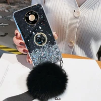 star bling glitter case for huawei mate 40 pro cases ring stand cover huawei mate 40 pro plus 40 lite with hairball cases cover