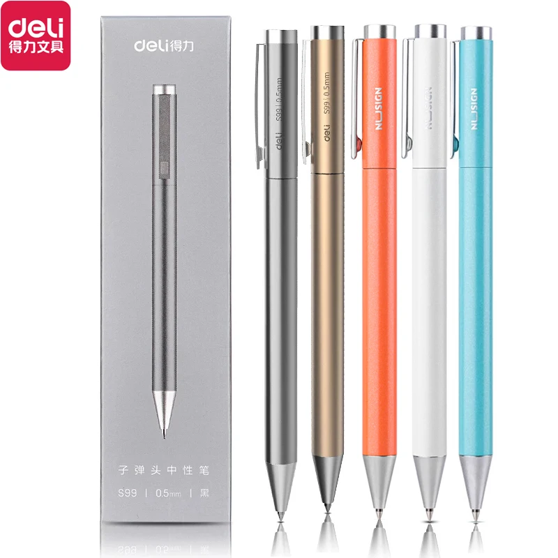 Xiaomi Deli Metal Sign Pen Gel Ink Pen 9.5mm Signing Stylo PREMEC Smooth Refill MiKuni Japan Ink Caneta OEM Black Blue Ink