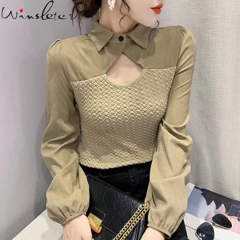 

Осенне-зимняя европейская одежда MadBlack, хлопковая толстая футболка, модные сексуальные Лоскутные Женские топы с вырезами, футболки с пышным...