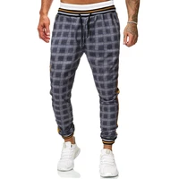 2022 new outdoor sports pants mid waist and small feet lace up casual pants fashionable mens plaid trousers