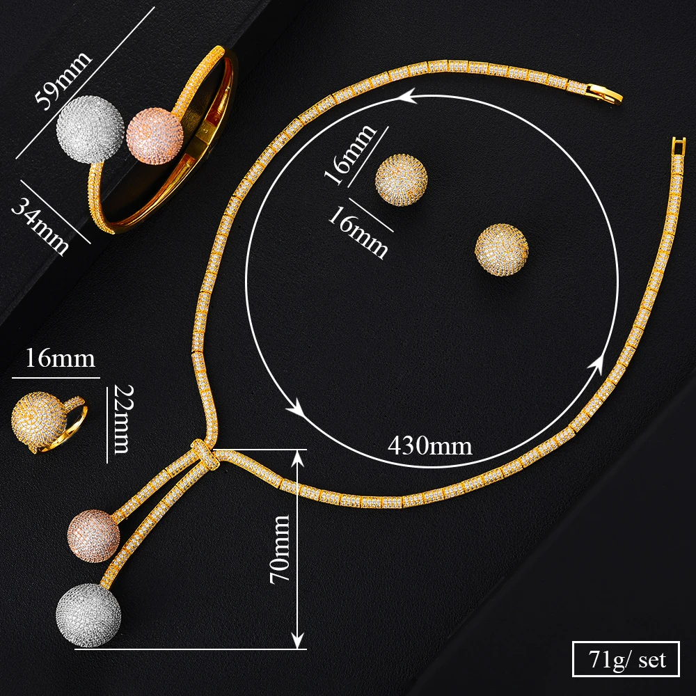 

GODKI 4PCS Luxury Tricolor Ball Drop African Jewelry Set For Women Wedding 2020 Necklace Earring Bracelet Ring Party Sets