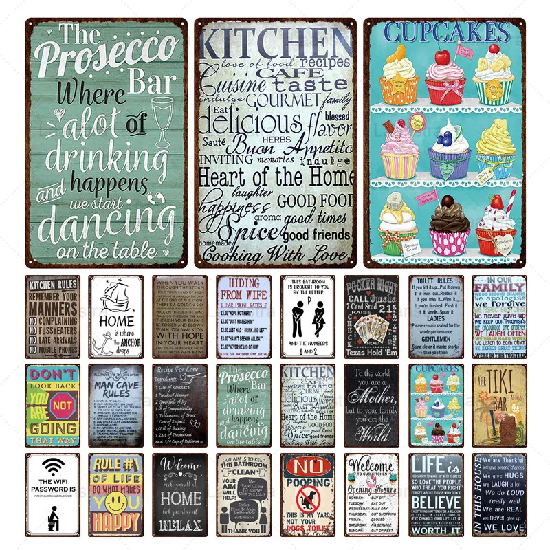 

Настенный декор, цитата жизни, металлический жестяной знак, мужская пещера и правила семьи, железная листовая живопись, декор для кухни, дом...