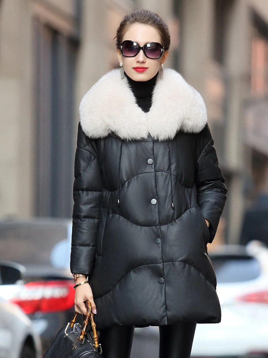 Genuine Leather Down Jacket Women Winter Fox Fur Collar Korean Clothes Women's Sheepskin Coat 2020 518082 | Женская одежда