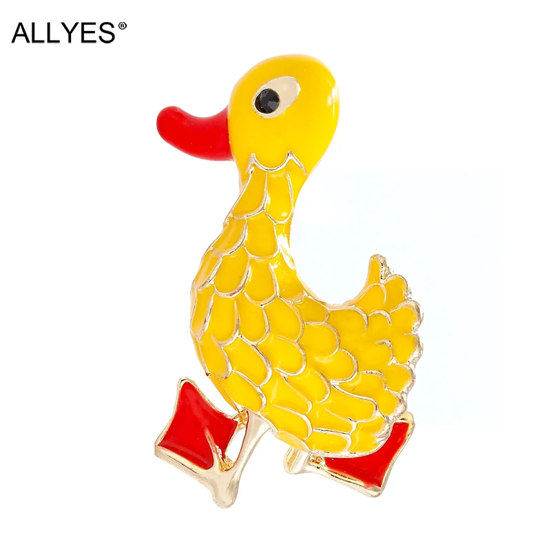 Маленькая желтая брошь в виде уток ALLYES женская с отворотом эманель Ювелирное
