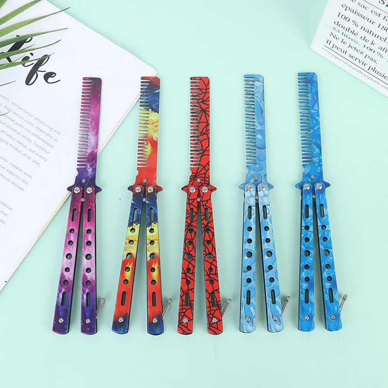 

1pc Foldable Butterfly Comb Stainless Steel Practice Training Comb Brushes Hairdressing Tool