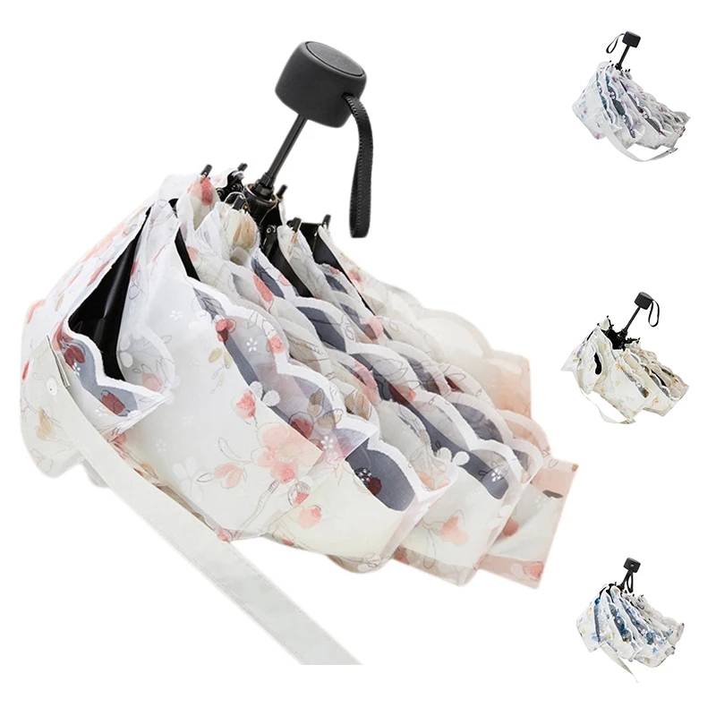 

Lace Sun Umbrella 5-Folding Double Layer Anti-UV Sun and Rain Dual-Purpose Parasol Ladies Umbrella