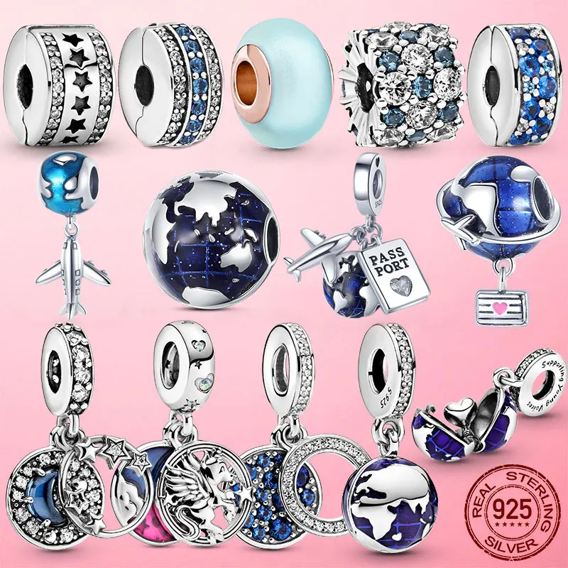 

Hot Sale 925 Sterling Silver Globe Earth Passport Travel Dangle Charm Beads Fit Original Pandora Bracelet S925 Silver Jewelry