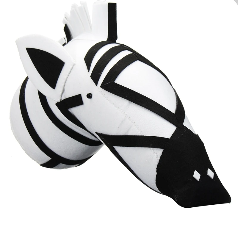 Zebra 3D Felt Animal Head Figurines Statues Ornaments For Children Room Wall Birthday Party Christmas Hanging Decor Gift