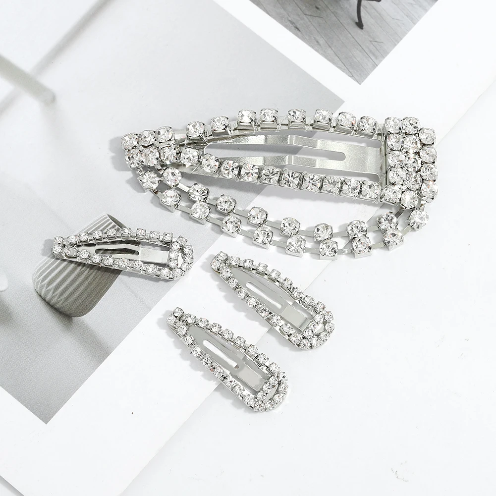 

Vedawas 2021 ZA Crystal Water Drop Hairpin For Women Luxury 4PCS Diamond Barrettes Sets Hair Acessories Wedding Jewelry Gifts