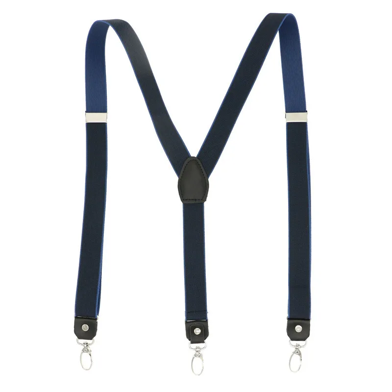 

2.5cm Width Patched Color Solid Creative 3 Hooks Buckle Easy Use Suspender Strap Braces Black Leather Cowhide