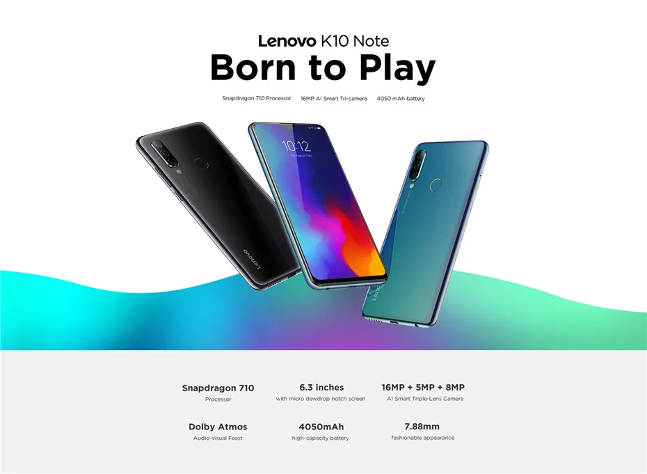 Глобальная версия lenovo K10 Note 6 ГБ 128 ГБ 6," FHD+ Snapdragon 710 4050 мАч 16 МП Тройная камера Dolby Atmos мобильный смартфон
