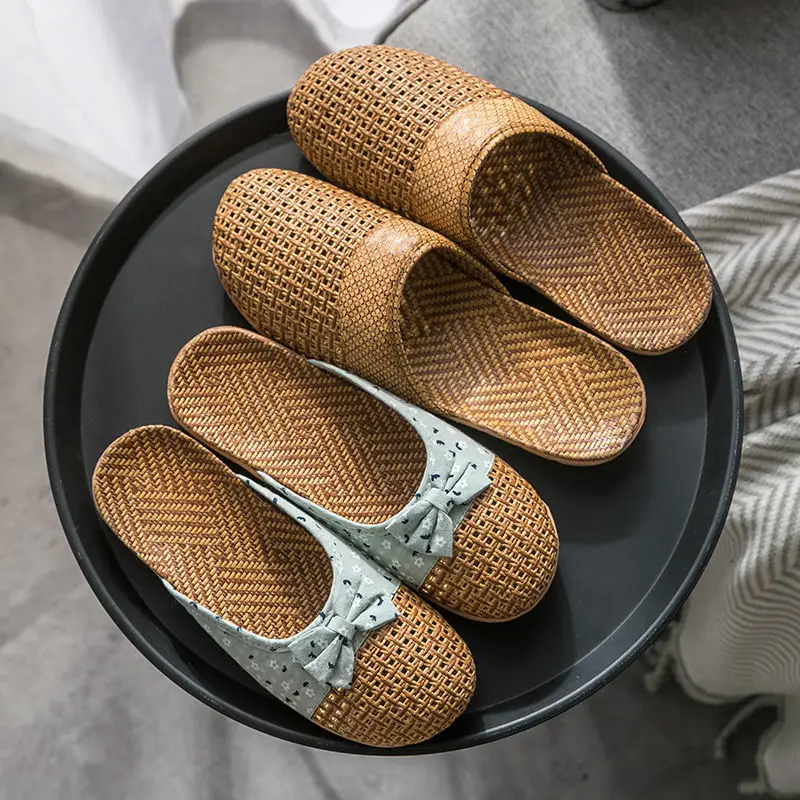 

Summer does not stink feet cool linen slippers women's home rattan grasssandals shoes men's four seasons