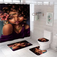 black magic girl print shower curtain set african american waterproof bathroom curtains bath mat rug carpet toilet home decor