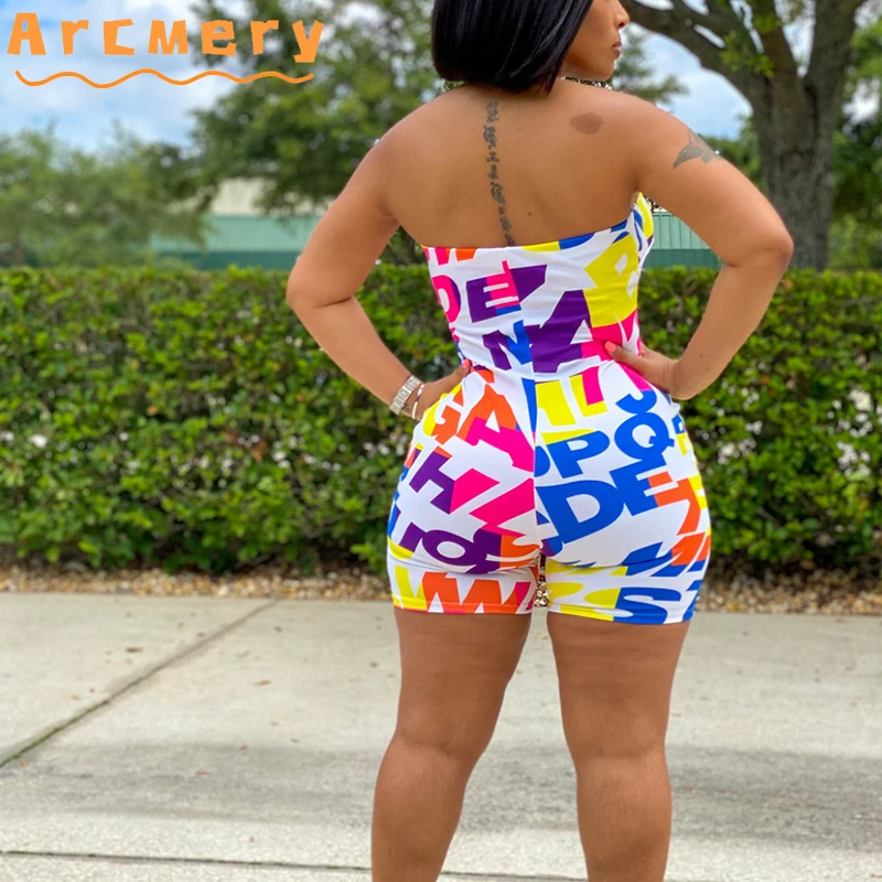 

Women Strapless Letter Printed Bodycon Romper