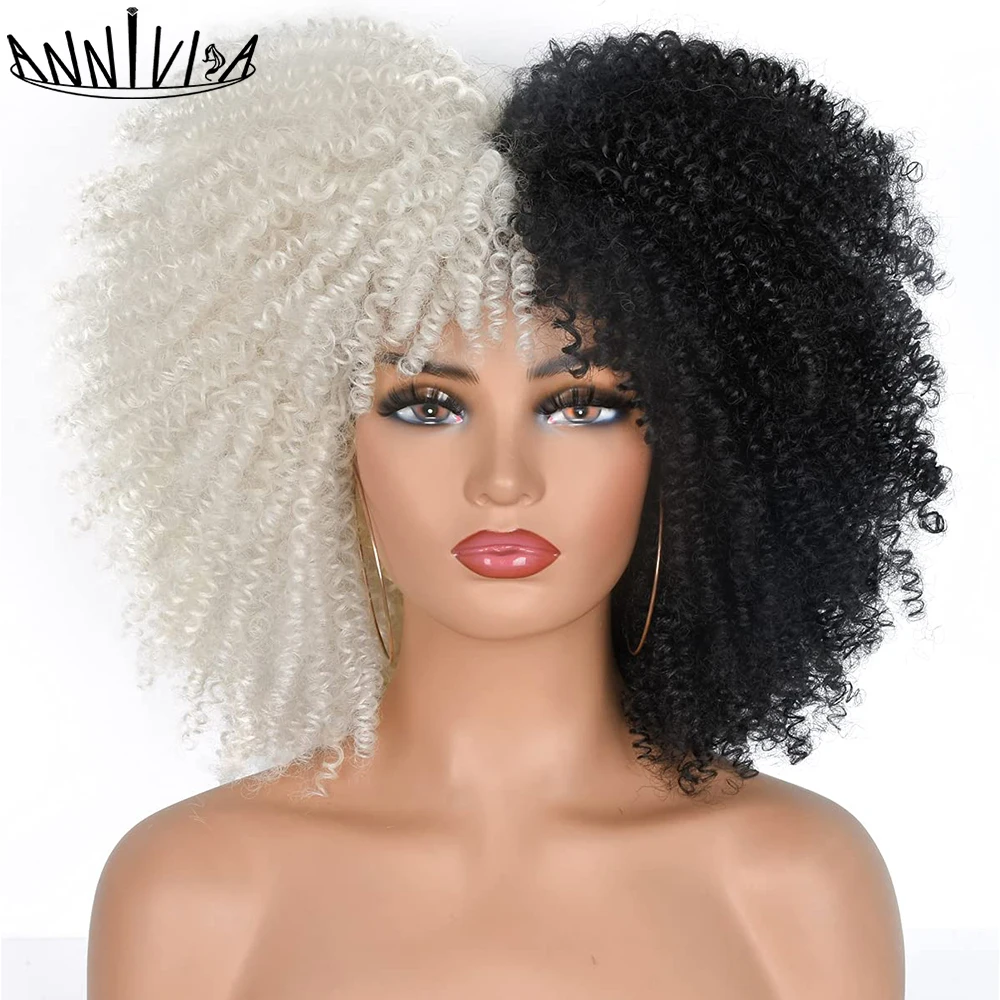 

Парик кудрявый афро с челкой, короткие синтетические волосы для чернокожих женщин, без клея, для косплея, высокая температура, 14 дюймов