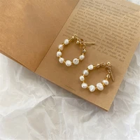 korean baroque pearl hoop earrings gold color acrylic beads circle charms hoops women earrings vintage party jewelry