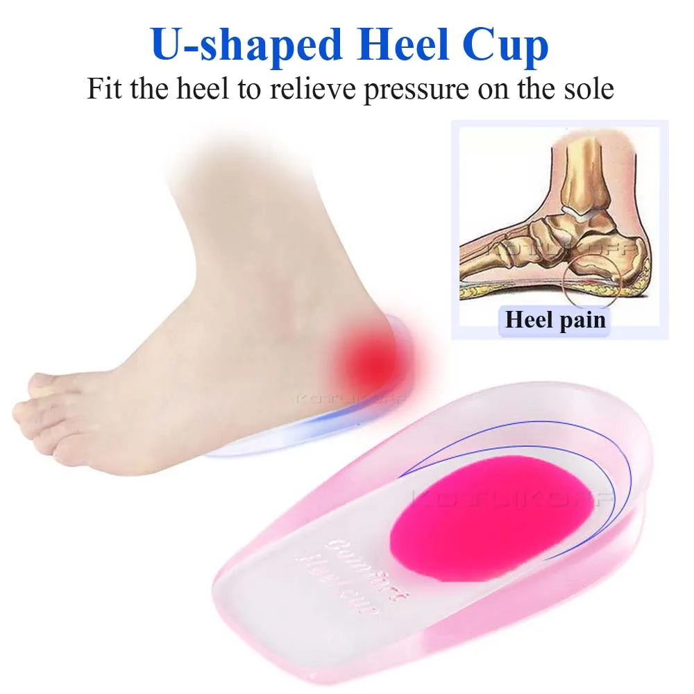Silicone Gel Heel Cups Shock Cushion Height Increase Insole for Shoes Inserts for Plantar Fasciitis Bone Spur & Achilles Pain