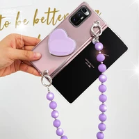 2in1 cover for samsung galaxy z fold 3 2 5g cute purple plating love heart holder bracket portable hand beads chain clear case