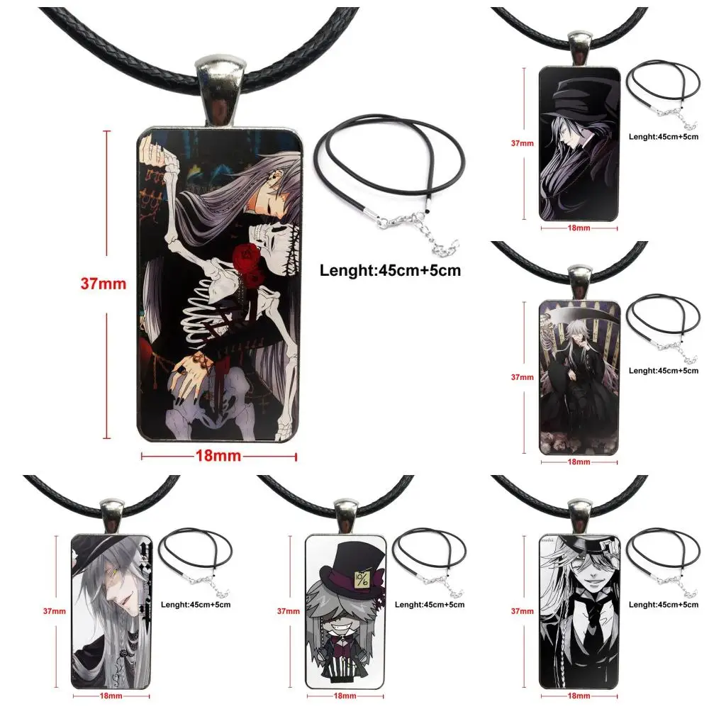 Для женщин и мужчин стеклянный кабошон кулон ожерелье прямоугольная Мода Kuroshitsuji