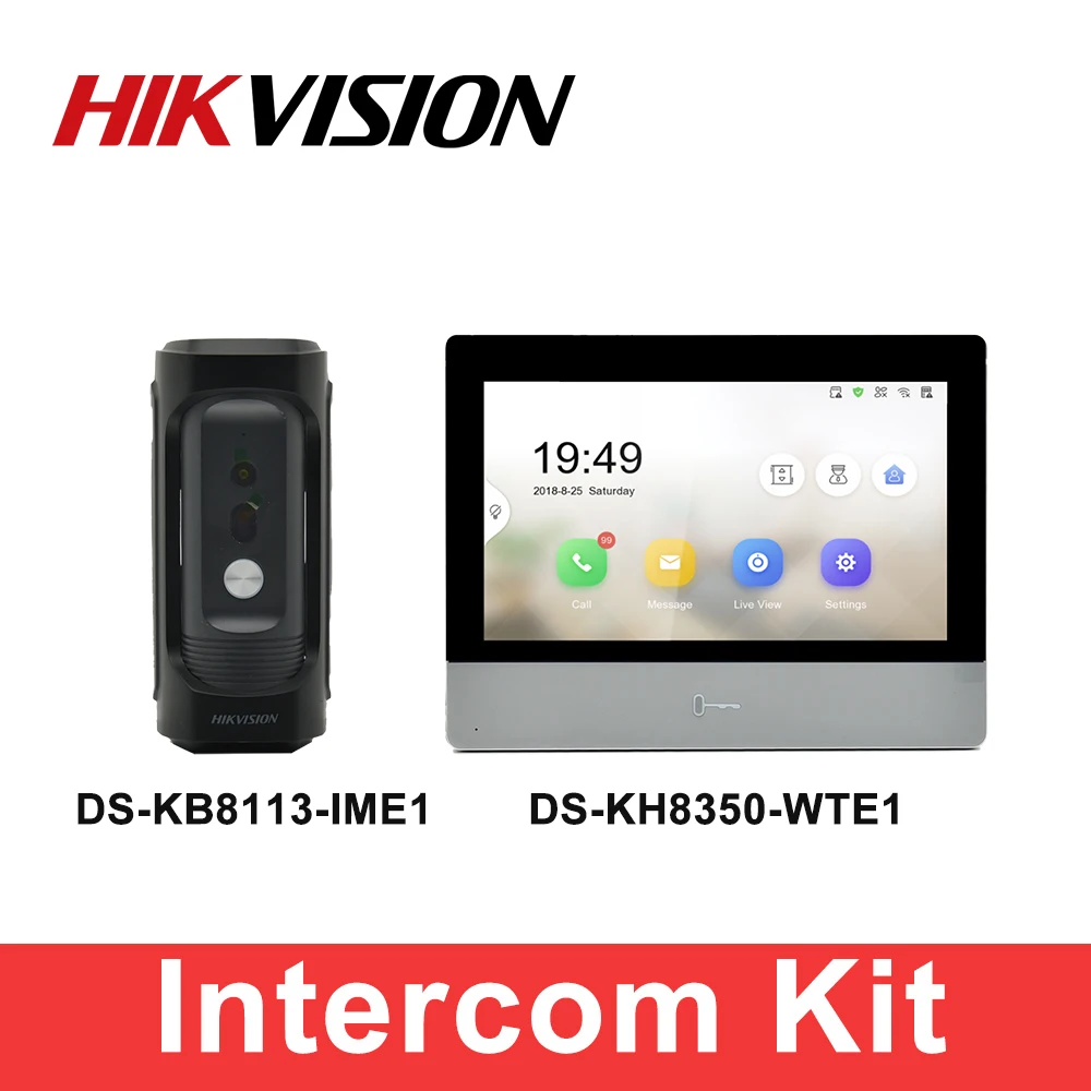 Hikvision Original Intercom Kit 2MP DS-KH8350-WTE1 DS-KB8113-IME1 Touch Screen Standard POE With 1024x600 Resolution 2-Way Talk |