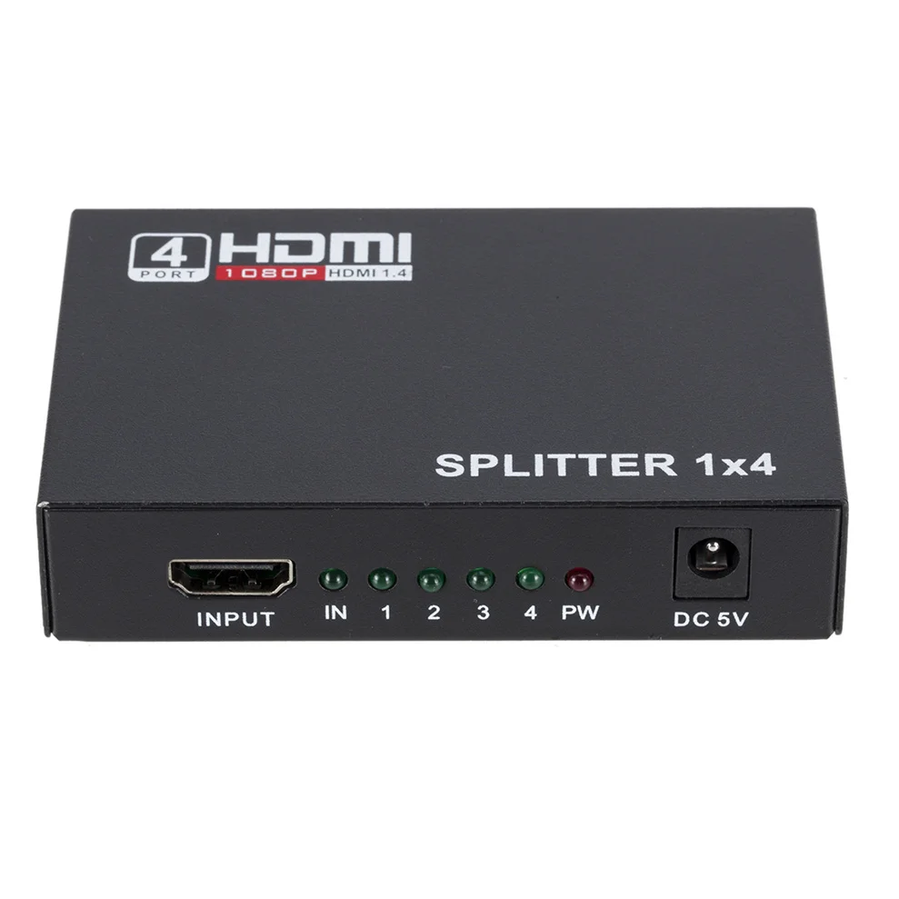 

TQQLSS 1 x 4 HDMI-compatible Splitter Converter 1 In 4 Out HD 1.4 Splitter Amplifier HDCP 1080P Display for HDTV DVD PS3 Xbox