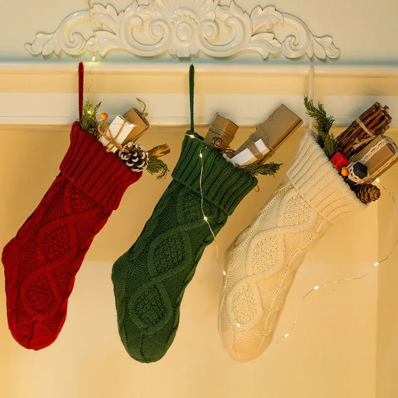 2020 New Festive or Party Supplies Christmas Holiday Knitted Stocking Hanging Crochet Stock Tree Ornament Decor | Дом и сад