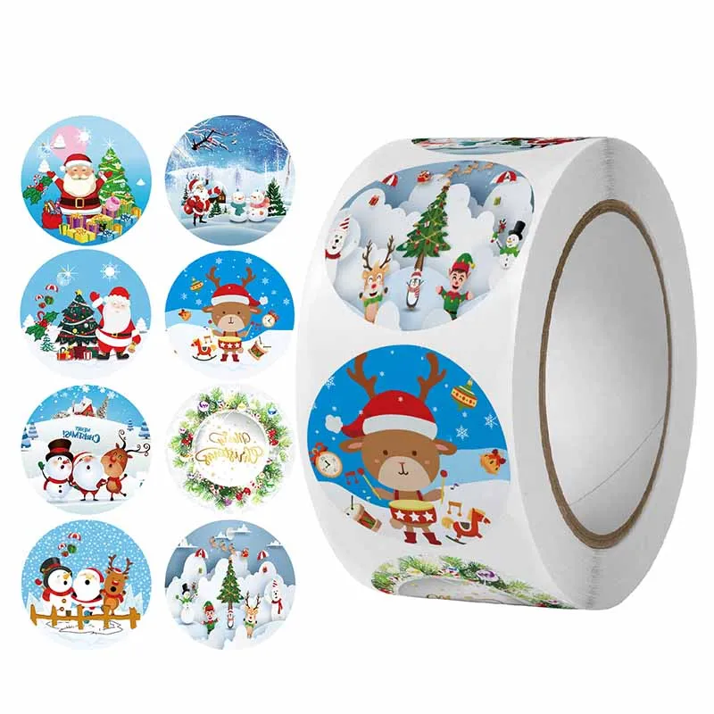 Рождественские наклейки для праздника 500 шт. круглой формы 2,5 см с картинками для подарков для детей. Клейкие ярлыки, водонепроницаемые наклейки для канцелярских товаров.