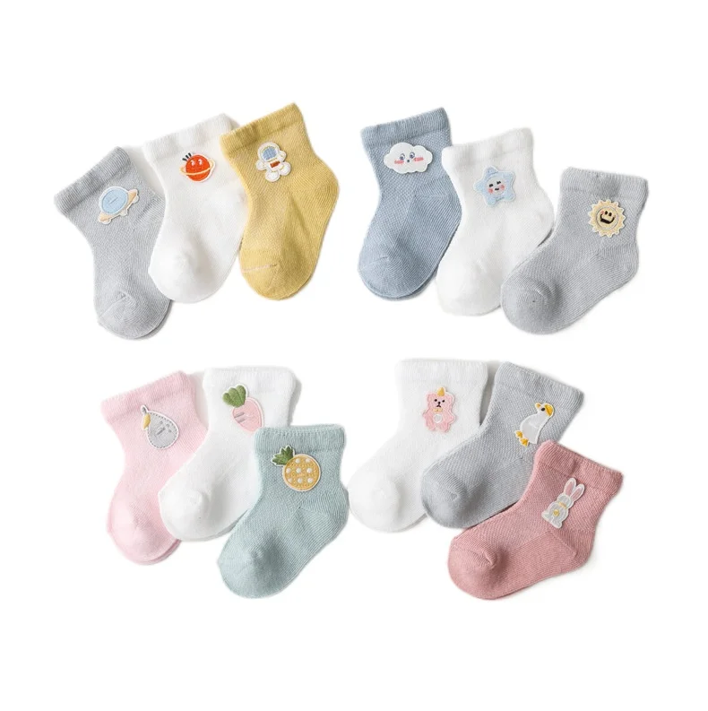 

3Pairs/Lot Solid Color Baby Socks for Girls Boys Cotton Mesh Socks Cartoon Summer Cute Kids Short Socks 0-6Y
