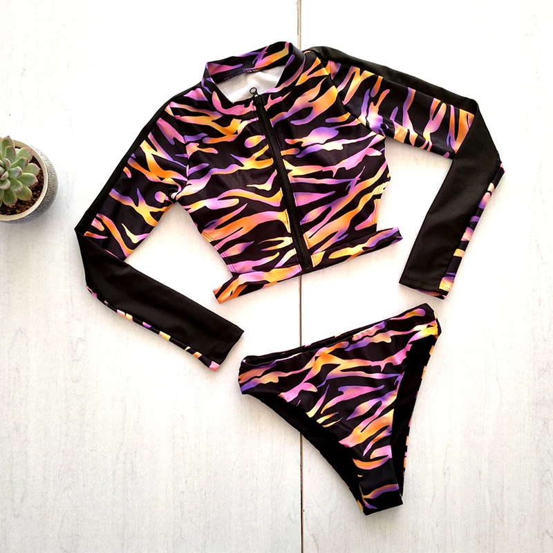 Сексуальный женский купальник с длинным рукавом 2020 на молнии в африканском стиле