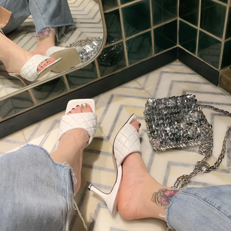 Sandalias De Verano Para Mujer женские шлепанцы на высоком тонком каблуке с квадратным носком