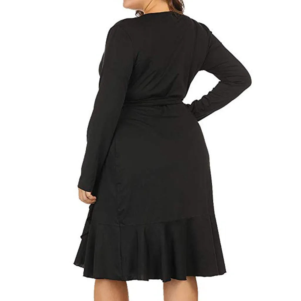 Женское Повседневное платье с оборками v-образным вырезом длинным рукавом