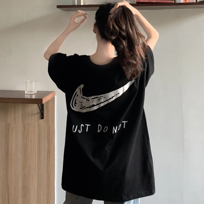

M-5XL объемным принтом с надписью Just Do не спортивная футболка для женщин хлопок 100% уличная графика Футболка женские летние модные топы