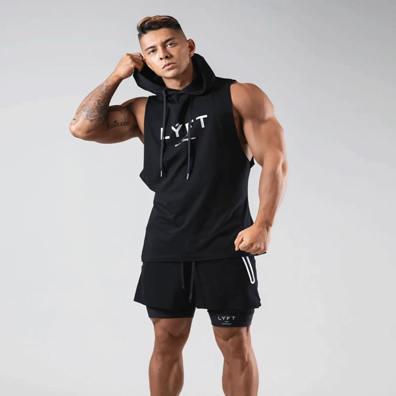 Summer Sleeveless Hoodie Gym Men's Vest Sports Bodybuilding Fitness Navy Blue Sports Vest Basketball Fashion Slim Casual Tops