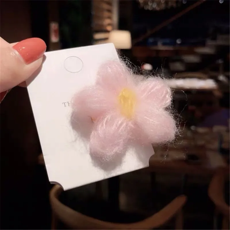 light pink M MISM, 2 шт., Хит, корейский стиль, Осень-зима, шерсть, вязаный крючком, сладкий цветок, заколка для волос, BB зажим для девушек, женщин, милые заколки, аксессуары для волос - Цвет: light pink