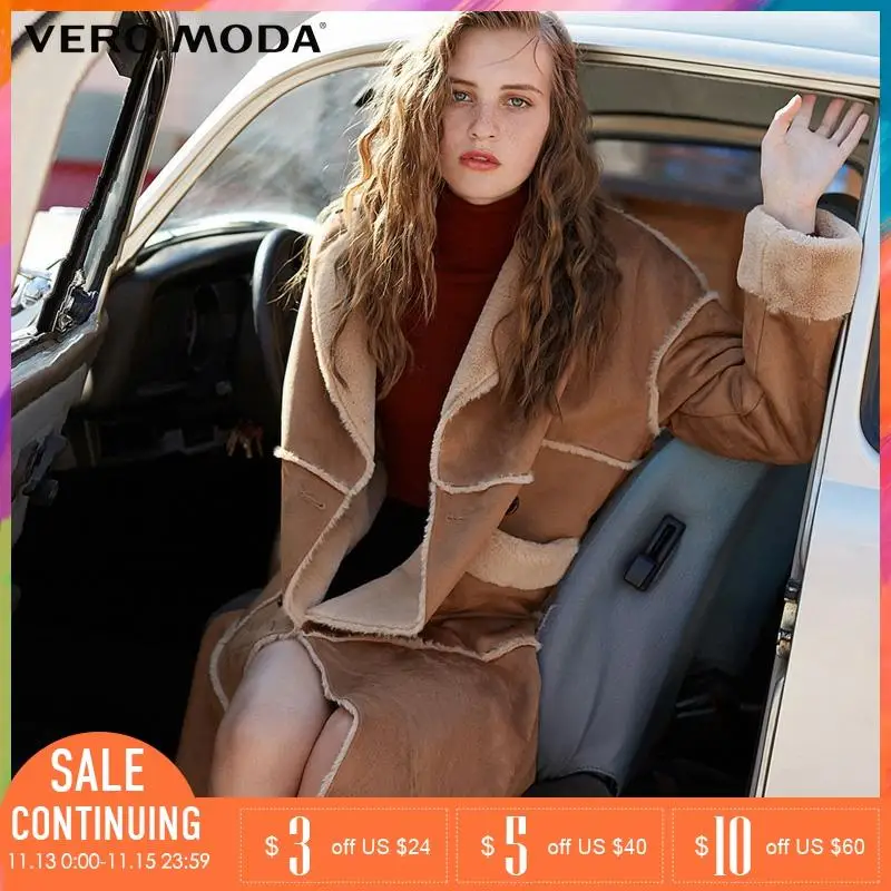 Vero Moda зимнее бархатное теплое пальто с меховой подкладкой двубортное длинное |